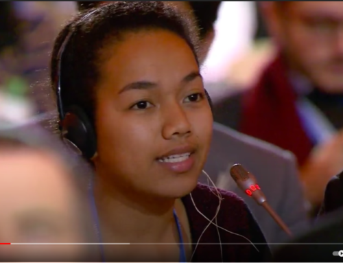 Selina Leem, 18 year old from Marshall Islands, speaks at final COP21 plenary